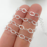 Sterling Silver Oval Textured Cable Link Chain
